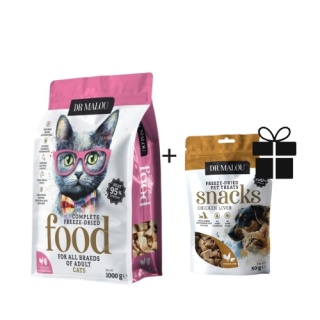 Dr Malou kurczak z sercami kurczaka - liofilizowana karma dla kota 1kg + PREZENT liofilizowana kurza wątróbka 50g