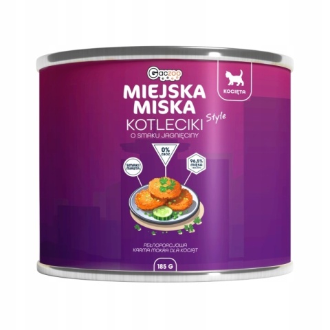 Gaczoo Miejska Miska Kotleciki Style - jagnięcina karma mokra dla kociąt 185g