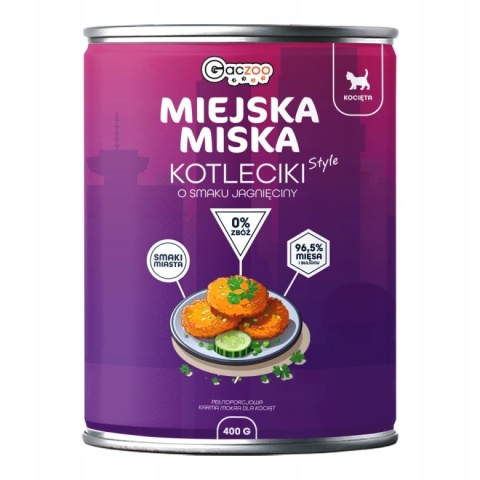 Gaczoo Miejska Miska Kotleciki Style - jagnięcina karma mokra dla kociąt 400g