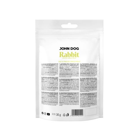 John Dog Freeze Dried Królik - liofilizowany monobiałkowy przysmak dla psa i kota 30g