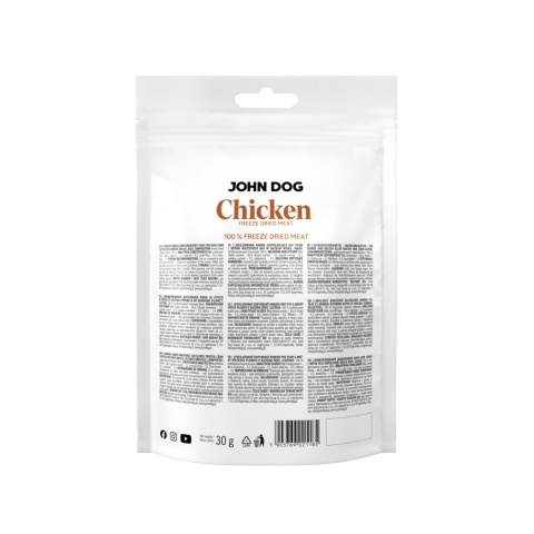 John Dog Freeze Dried Pierś z kurczaka - liofilizowany monobiałkowy przysmak dla psa i kota 30g