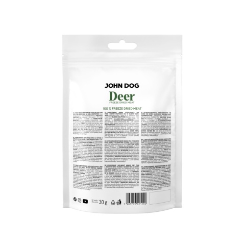 John Dog Freeze Dried Jeleń i Sarna - liofilizowany przysmak dla psa i kota 30g