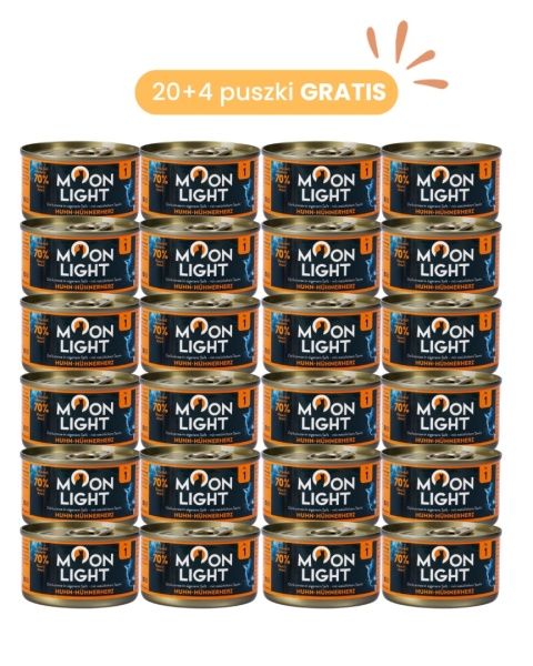 MOONLIGHT DINNER nr 1 ZESTAW PROMOCYJNY 20+4 puszki GRATIS - kurczak i serca kurczaka 80g