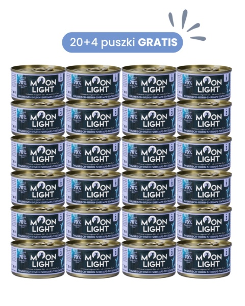 MOONLIGHT DINNER nr 3 ZESTAW PROMOCYJNY 20+4 puszki GRATIS - tuńczyk kurczak krewetki i kałamarnica 80g