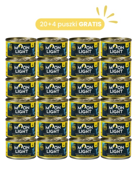 MOONLIGHT DINNER nr 4 ZESTAW PROMOCYJNY 20+4 puszki GRATIS - tuńczyk kurczak łosoś 80g