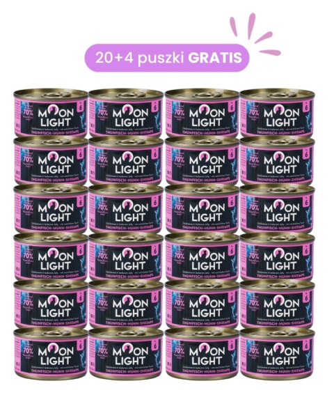 MOONLIGHT DINNER nr 6 ZESTAW PROMOCYJNY 20+4 puszki GRATIS - tuńczyk kurczak i krewetki 80g