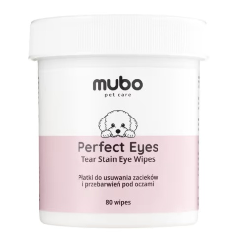Mubo Perfect Eye Tear Stain Eye Wipes - płatki do usuwania zacieków i przebarwień pod oczami psa i kota 80 szt.