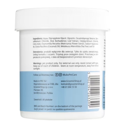 Mubo Pet Eye Wipes - jednorazowe płatki czyszczące do okolic oczu psa i kota 80szt.