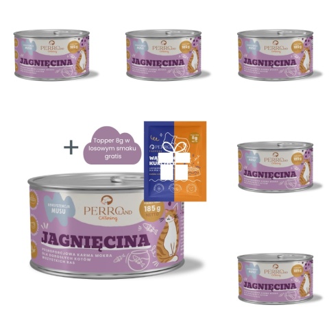 PERROland CATering Jagnięcina zestaw 6x185g - karma mokra dla kota + topper 8g w losowym smaku gratis
