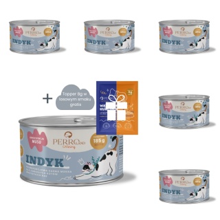 PERROland CATering Indyk zestaw 6x185g - karma mokra dla kota + topper 8g w losowym smaku gratis
