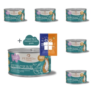 PERROland CATering Kurczak zestaw 6x185g - karma mokra dla kota + topper 8g w losowym smaku gratis