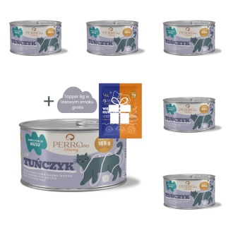 PERROland CATering Tuńczyk zestaw 6x185g - karma mokra dla kota + topper 8g w losowym smaku gratis