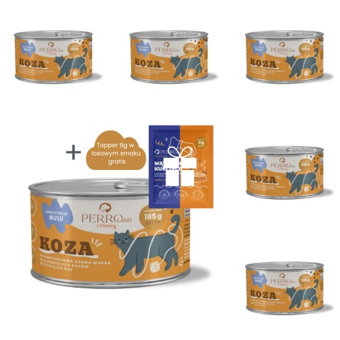 PERROland CATering Koza zestaw 6x185g - karma mokra dla kota + topper 8g w losowym smaku gratis