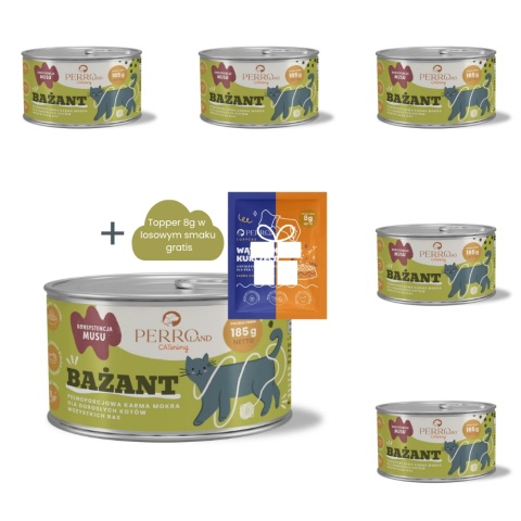 PERROland CATering Bażant zestaw 6x185g - karma mokra dla kota + topper 8g w losowym smaku gratis