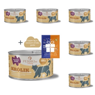 PERROland CATering Królik zestaw 6x185g - karma mokra dla kota + topper 8g w losowym smaku gratis