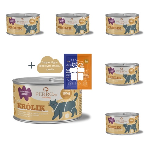 PERROland CATering Królik zestaw 6x185g - karma mokra dla kota + topper 8g w losowym smaku gratis