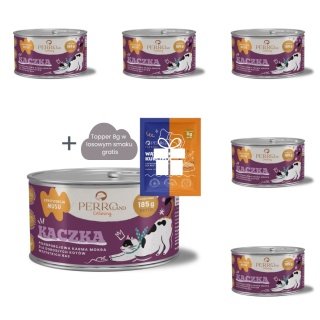 PERROland CATering Kaczka zestaw 6x185g - karma mokra dla kota + topper 8g w losowym smaku gratis