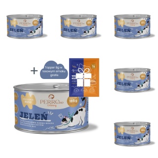 PERROland CATering Jeleń zestaw 6x185g - karma mokra dla kota + topper 8g w losowym smaku gratis