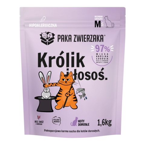 Paka Zwierzaka Królik i łosoś (krótka data) - karma sucha dla kota rozmiar M 1,6kg