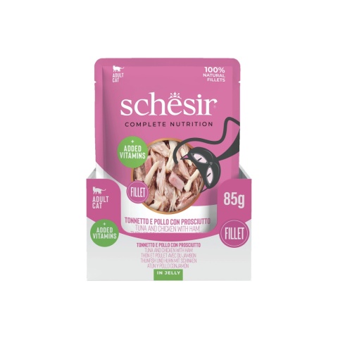 Schesir Tuna Chicken Ham in Jelly 12x85g tuńczyk z kurczakiem i szynką w galarecie - karma dla kota zestaw