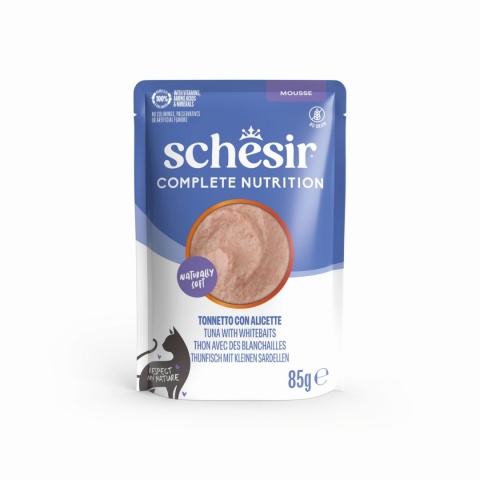 Schesir Tuna Whitebaits Mousse tuńczyk i narybek mus - karma dla kota 85g