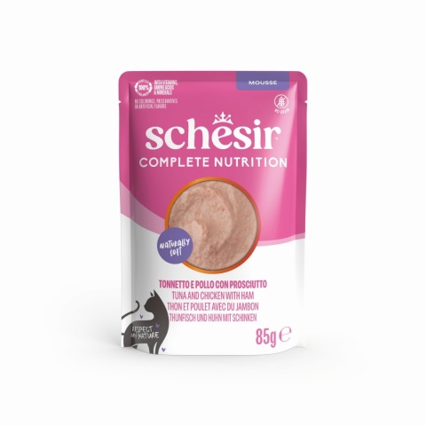 Schesir Tuna Chicken Ham Mousse tuńczyk kurczak szynka mus - karma dla kota 85g