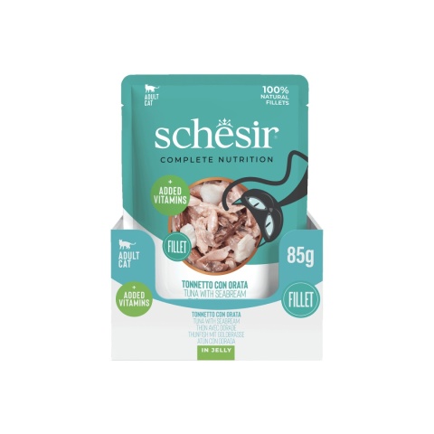 Schesir Tuna Seabream Fillet in Jelly 12x85g tuńczyk i dorada w galarecie - karma dla kota zestaw