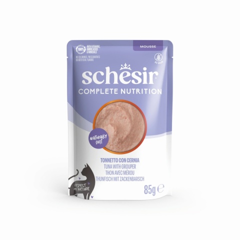 Schesir Tuna Grouper Mousse tuńczyk i strzępiel mus - karma dla kota 85g