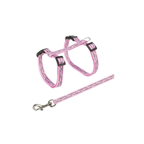 Trixie Szelki ze smyczą dla kota różowe z motywem w kotki 27-45 cm