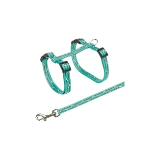 Trixie Szelki ze smyczą dla kota zielone z motywem w kotki 27-45 cm