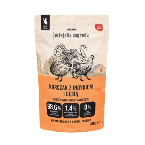 Wiejska Zagroda Kurczak z indykiem i gęsią dla kociąt 100g