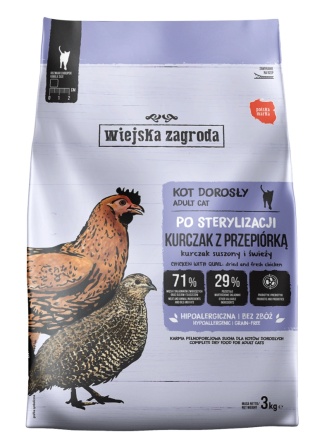 Wiejska Zagroda kurczak z przepiórką - karma sucha dla kota 3kg