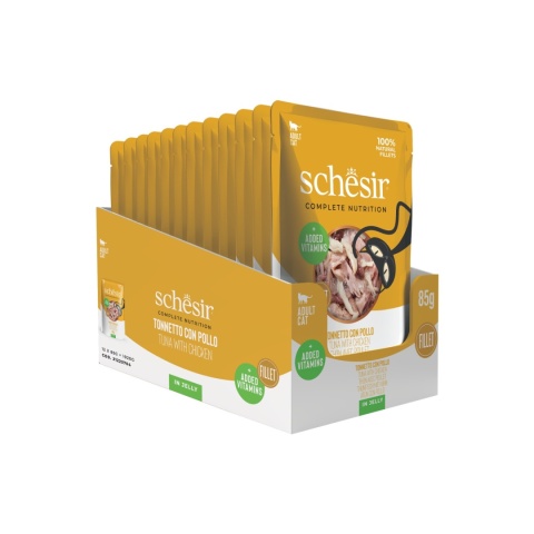 Schesir Tuna Chicken Fillet in Jelly 12x85g tuńczyk z kurczakiem w galarecie - karma dla kota zestaw