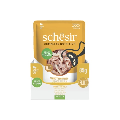 Schesir Tuna Chicken Fillet in Jelly 12x85g tuńczyk z kurczakiem w galarecie - karma dla kota zestaw