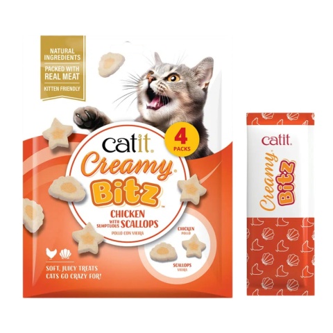 Catit Creamy Bitz kurczak z przegrzebkami - miękki przysmak dla kota 4x12g
