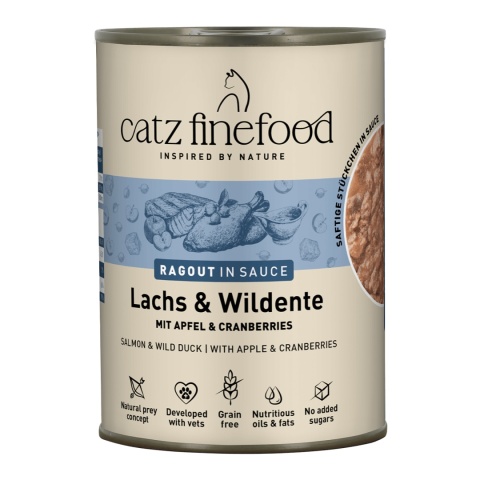 Catz Finefood Ragout N.605 Łosoś i dzika kaczka - karma dla kota w sosie 380g