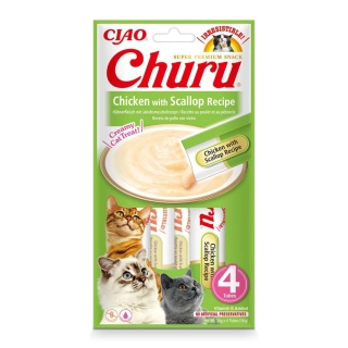 INABA CHURU Kremowe przysmaki dla kotów 4x14g - kurczak & przegrzebki