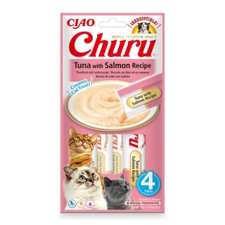INABA CHURU Kremowe przysmaki dla kotów 4x14g - tuńczyk & łosoś