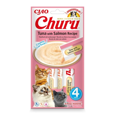 INABA CHURU Kremowe przysmaki dla kotów 4x14g - tuńczyk & łosoś