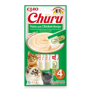 INABA CHURU Kremowe przysmaki dla kotów - tuńczyk & kurczak 4x14g
