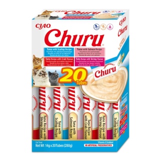 INABA Cat Churu Varieties Tuna Seafood - kremowe przysmaki dla kotów z tuńczykiem i owocami morza 20x14g