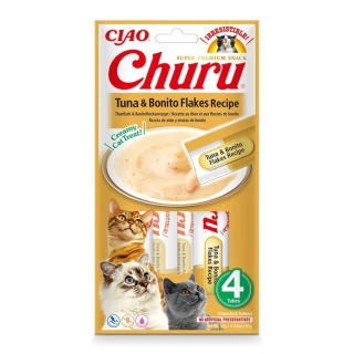 INABA Churu Tuna with Bonito Flakes - płatki tuńczyka Bonito - przysmaki dla kotów 4x14g