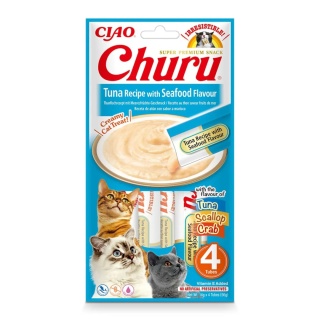 INABA Churu Tuna with Seafood - tuńczyk z owocami morza - przysmaki dla kotów 4x14g