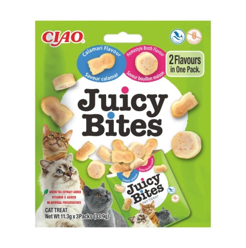 INABA JUICY BITES Wilgotne przysmaki dla kota (3 pack) - domowy rosół & kalmary