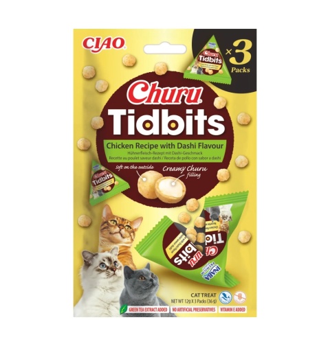 Inaba Churu TIDBITS CHICKEN DASHI 3x12g - przysmak dla kota z kurczakiem i bulionem dashi
