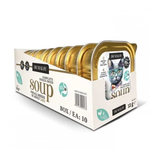 Zestaw Dr Malou Soup kurczak z trawą jęczmienną dla kotów 10x12g