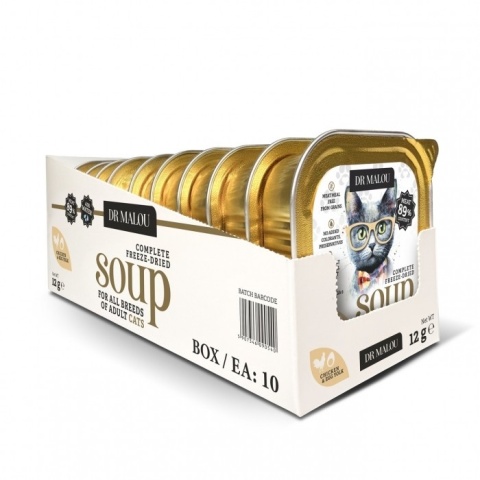 Zestaw Dr Malou Soup kurczak z żółtkiem jajka dla kotów 10x12g