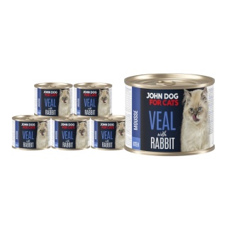 Zestaw John Dog for Cats Kitten mus cielęcina i królik - karma mokra dla kociąt 6x200g