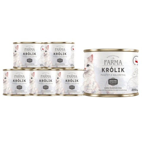 FARMA Królik zestaw 6x200g - karma mokra dla kota monobiałkowa