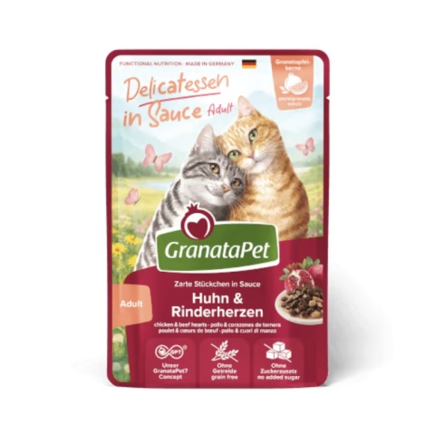GranataPet Delicatessen Huhn & Rinderherzen kurczak i serca wołowe w sosie - karma dla kota 100g